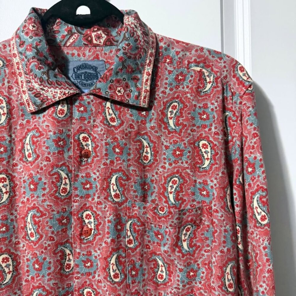 Cambridge Dry Goods Co. Men’s Linen Boho Shirt – Red & Blue Paisley – Size M